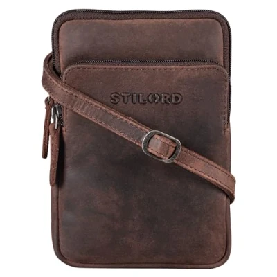 Image of STILORD &#039;Elin&#039; Phone Pouch Leather Crossbody Vintage Chest Bag Sling Neck Holder Case Shoulder Travel Genuine Leather, Colour:Zamora Brown