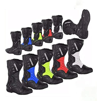 Image of Genuine Leather Motorbike Boots Armoured Motorcycle Long Ankle Protection boot Shoes Anti Slip Racing Sports Green &amp; Black, UK 9 / EU 43