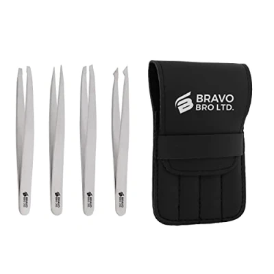 Image of Professional Stainless Steel Tweezers for Facial Hair Women &amp; Men Set of PCS Eyebrow Ingrown Hair, Splinter, Blackhead, Tick Remover (Silver)