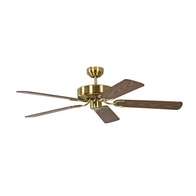 Image of Potkuri 52 inch / 132 cm Reversible Ceiling Fan without Lights in Satin Brass with Oak Blades and Pull Cord