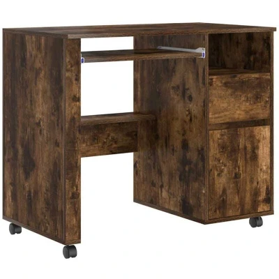 Image of vidaXL Brown Computer Desk Smoked oak Engineered wood Compact Drawers