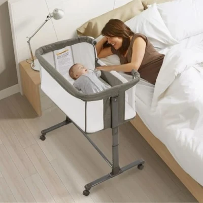 Image of Fugualin 3 in 1 Baby Crib, Cradle, Bassinet, Cot, Bedside Sleeper, Travel Cot Portable Crib (gray)