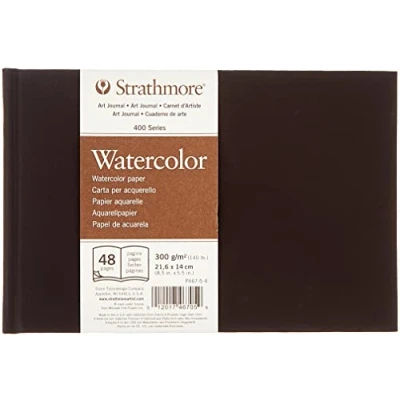 Image of Strathmore 400 Watercolour Hardbound 300gsm Paper Book, Cold Pressed, 8.5 x 5.5 in, 24 Sheets, Ideal for Professionals &amp; Students