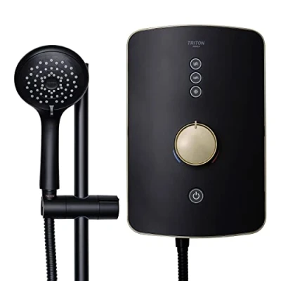Image of Triton Showers Amala Metallic Shower Electric 8.5 KW I Black Brushed Brass Electrical with Showerhead and Anti Twist Hose Best Units for Bathrooms