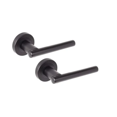 Image of HANDLEZONE® Solus Lever On Round Rose Door Handles, Internal Passage Latch 1 Set Black Matt