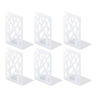 Image of Book Ends, Bookends Heavy Duty, INNÔPLUS End Holder for Shelves, Metal Bookend (White 3 Pair) Office and School, Decorative Tree Unique Design Stopper Gift, Binder Dividers