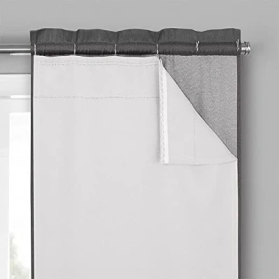 Image of Eclipse Solid Minimalist Blackout Thermal Liner for Window Curtains with Drapery Hooks (2 Panel Set), 27&quot; x 80&quot;, White