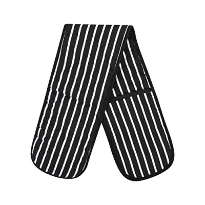 Image of MOLLY MALOU® Butcher Stripe Double Oven Gloves Quilted Heavy Duty Cooking Potholder Heat Resistant Mitt 18x90cm (Black)