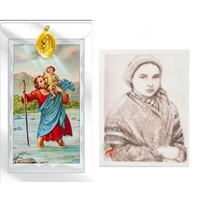 Image of St Christopher Medal with Prayer Leaflet &amp; Lourdes Card