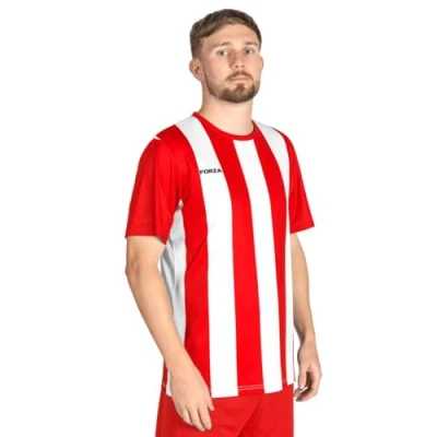 Image of FORZA Men’s Striped Jersey Shirt [XS XXL] Premium Short Sleeve Football T Shirts 5 Stripe Colour Options (Red and White, S)