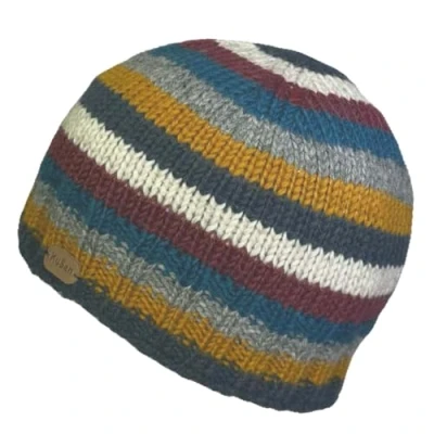 Image of Kusan 100% Wool Brooklyn Knitted Stripe Beanie Hat (Navy/Plum)