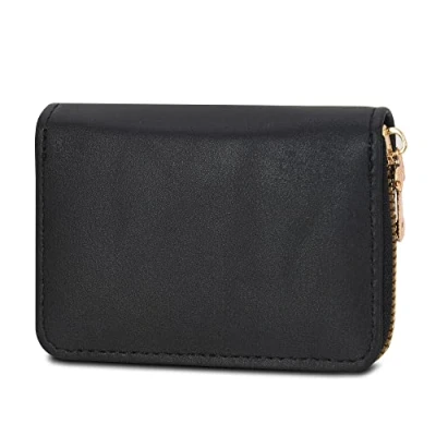Image of IHIGOGOFA Credit Card Holders for Women Men RFID 20 Slots Blocking Genuine Leather Case Mini Wallet Purse Womens Small Blocked Accordion Wallets with Zipper