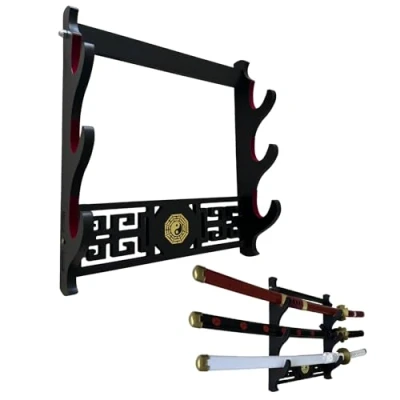 Image of Z fiber Sword Wall Mount Holder Display Stand Padded Katana Wakizashi Genji and Samurai Swords Gossip Pattern,3 Tier