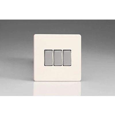 Image of Varilight Primed Ready to Paint Flat Plate Screwless 3 Gang 2 Way 10 Amp Light Switch