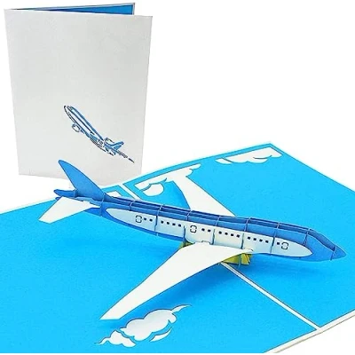 Image of PopLife Jet Airplane Pop Up Card for All Occasions Happy Birthday, Graduation, Congratulations, Retirement, Work Anniversary, Fathers Day Pilots, Plane Travelers Folds Flat Mailing