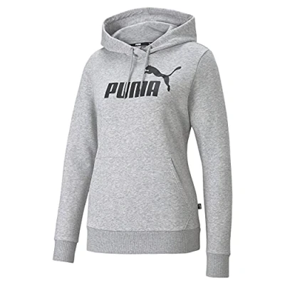 Image of PUMA Women&#039;s Logo Hoodie Fl Sweat, Light Gray Heather, L