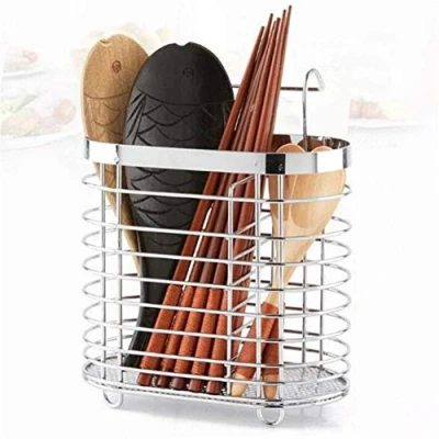 Image of Stainless Steel Utensil Drying Rack Basket Holder,Cutlery Holder Stand Drainer,Kitchen Drainer for Spoon Fork, Chopsticks Storage Organizer Bucket,Kitchenware Tableware Tool (Oval)