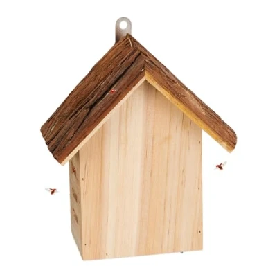 Image of Ladybird House, Wood, HxWxD: 22.5 x 19 12.5 cm, Weatherproof, Hang Up, Insect Hotel for Ladybirds, Natural Relaxdays