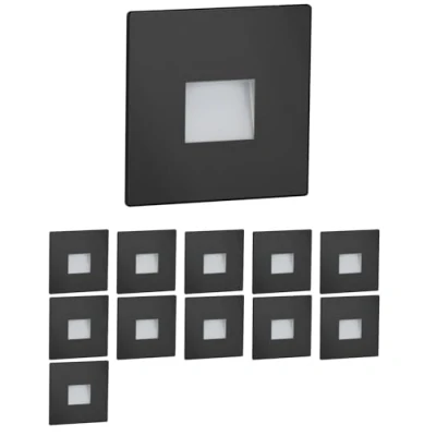 Image of ledscom.de 12 LED Staircase Light/recessed Wall Light FOW for Indoors and Outdoors, Downlight, Angular, Black, 85 x 85mm, Cool White