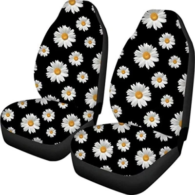 Image of TOADDMOS Decorative White Daisy Floral Universal Auto Seat Covers,Girly Bucket Front Seats Cover for Cars Full Set of 2,Fit Cars,SUV,Truck,Sedan