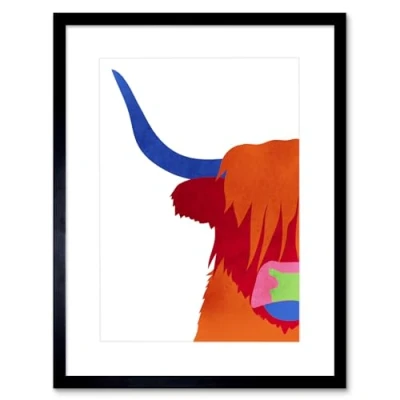 Image of Wee Blue Coo Bright Highland Scottish Cow Bull Colourful Framed Wall Art Print