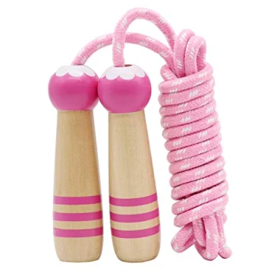 Image of Jump Rope Kids, 7ft Adjustable Cotton Skipping with Wooden Handle for Boys and Girls Fitness Outdoor Exercise