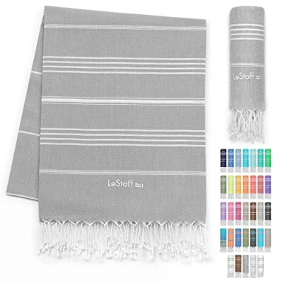 Image of LeStoff Premium Hammam Towel 100% Organic Cotton Pre washed Sustainable Absorbent &amp; Quick drying Beach, Bath, Shower, Yoga, Spa Travel (95 x 180 cm, Grey)