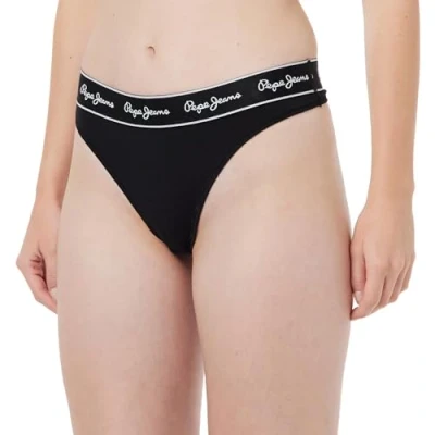 Image of Pepe Jeans Women&#039;s Thong Bikini Style Underwear, Black (Black), M