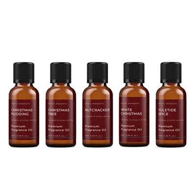 Image of Mystic Moments Christmas Fragrance Oil Gift Starter Pack 5x50ml Pudding, Tree, Nutcracker, White Christmas, Yuletide Spice Perfect as a