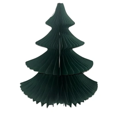 Image of eBoutik Dark Green Honeycomb Centrepiece Christmas Tree Table Decoration Bookcase, Window, Tabletop Xmas Winter Wonderland Forest Theme Decor Hard Card 3D 30cm Tall Festive