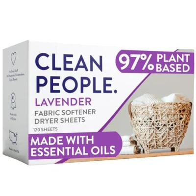 Image of The Clean People Fabric Softener Sheets Dryer Softens &amp; Removes Static Vegan Laundry With Essential Oils Lavender, 160 Pack