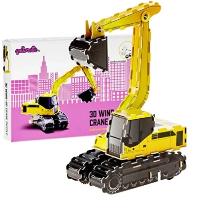 Image of qollorette Wind Up Toy Vehicle, Assemble 3D Puzzle Crane Construction Truck Kids Learning Educational Building Mini Pull Back for Children Boys &amp; Girls