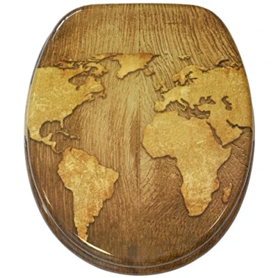 Image of Sanilo Toilet Seat, Stable Hinges, Easy to Mount, Wooden Seat World Map