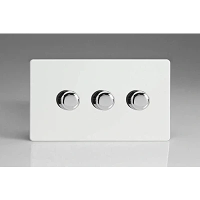Image of Varilight 3 Gang 2 Way V Pro Push On/Off Rotary LED Dimmer x 0 120W (Twin Plate) Premium White