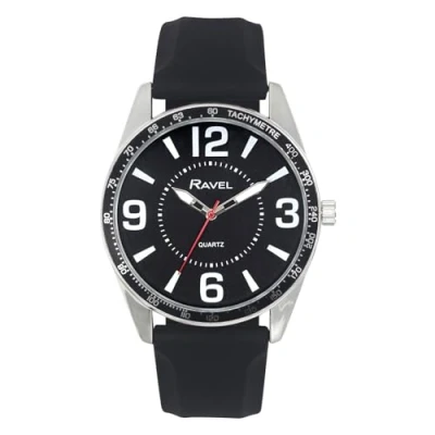 Image of Ravel Men&#039;s Big Digit Silver Tone Watch with Black Top Ring on Silicone Sports Strap Analogue Quartz RS001.03