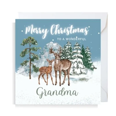 Image of Second Ave Grandma Christmas Reindeer Square Xmas Holiday Festive Greetings Card