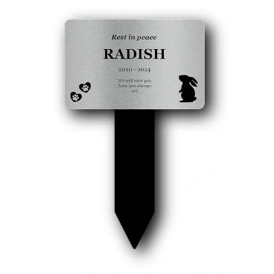 Image of OriginDesigned Personalized Rabbit Memorial Plaque with Stake Customizable UV Printed Silver for Outdoor Use