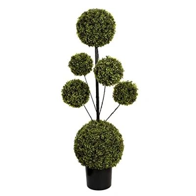 Image of GreenBrokers Artificial Six Sphere Boxwood Topiary Tree 4ft/120cm, Wood, Green, 4ft