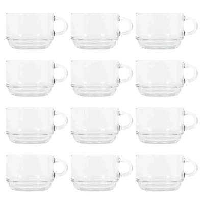 Image of LAV 12x 270ml Cozy Stacking Glass Coffee Cups Clear Latte Tea Hot Chocolate Cappuccino Espresso Drinking Mugs Glasses Set with Handle