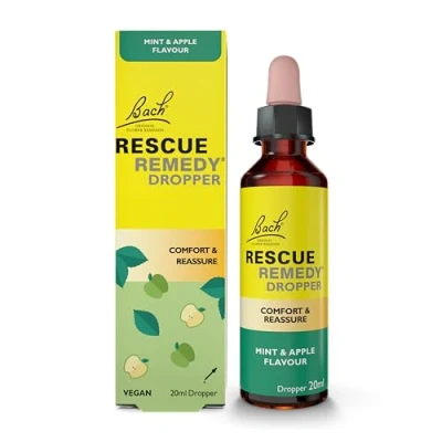 Image of Rescue Remedy Dropper 20ml (Mint &amp; Apple) Comfort Reassurance, Alcohol Free, Natural Emotional Wellness Day Support, Flower Essence Vegan Formula, Travel, Exams