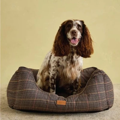 Image of Rosewood Joules Henson Check Box Bed for Dogs, Large Dog Bed, Padded Sides, Non Slip Base, Luxury Pet Dogs