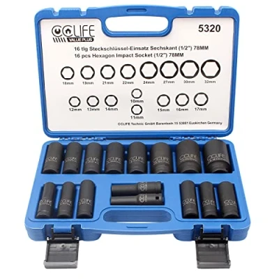 Image of CCLIFE 16 PCS 1/2&#039; Deep Impact Socket Set Cr Mo Tool 10 32MM