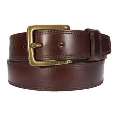 Image of Carhartt Men&#039;s Double Row Stitching Snap Fasteners Brass Buckle, Brown, 34