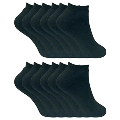 Image of Ladies Winter Low Cut Trainer Socks 12 Pair Multipack Thick Ankle for Women (4 8, Black)
