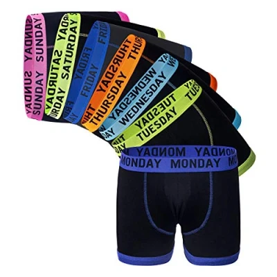 Image of Sock Stack Days of The Week Boxer Shorts 7 Pairs Men&#039;s Comfort Fit Boxers Underwear Black Boxershort Trunks, Small