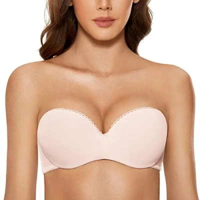 Image of DOBREVA Women&#039;s Strapless Push Up Bra Padded Underwire Boost Cups Multiway Bandeau Rose White 36B