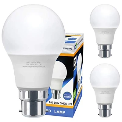 Image of 3 x 9w B22 LED Light Bulb Bayonet Warm White 3000k A60 BC Energy Saving