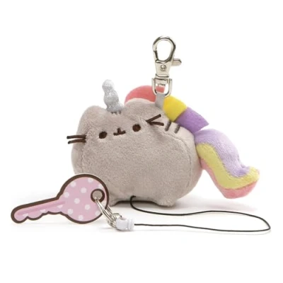 Image of GUND 4061428 Pusheen The Cat Pusheenicorn Retractable Key Holder, Unicorn Plush Keychain for Ages 8 and Up, 3, Cartoon, Gray