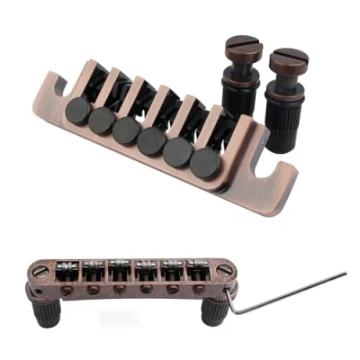 Image of Guyker LP Electric Guitar Tune O Matic Roller Saddle Bridge GM005 + Vintage TP 6 Tailpiece Stop Bar Lock Combo Replacement Compatible with Les Paul Strings (Bronze)