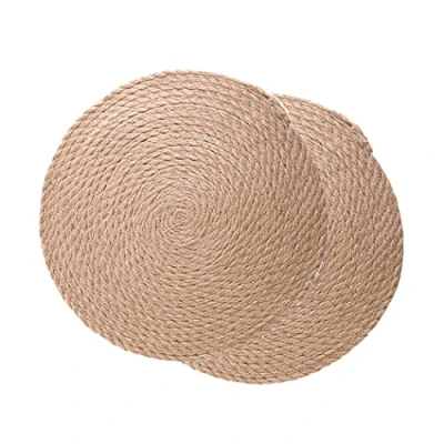 Image of Hoshen 2 Piece Set Of Linen Round Woven Placemats, Home Thicker Anti Scald Heat Insulation Pads For Kitchen Tables, Resistant And Non Slip, 11.8 Inches(30cm)